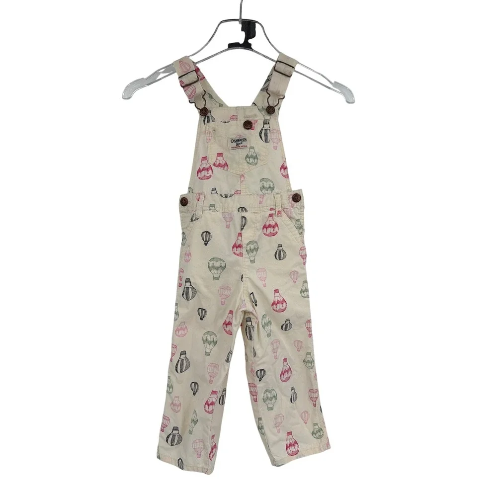 OshKosh B'gosh Toddler Girls Cream Hot Air Balloon Print Cotton Overalls 2T